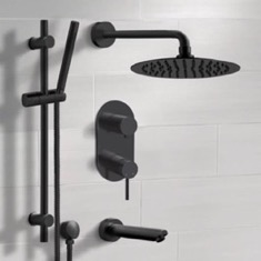 Matte Black Tub and Shower Faucet Set with Handheld, Rain Shower Head